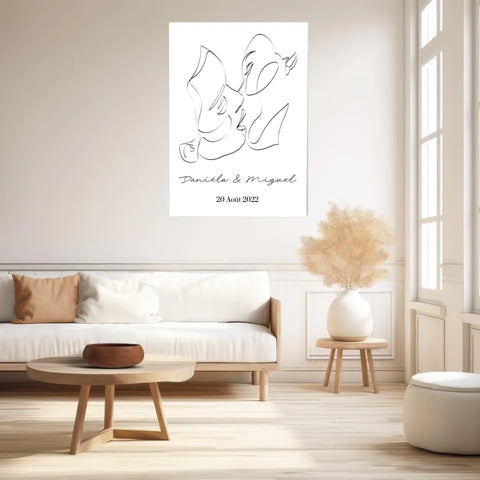Tableau Couple Personnalisé Line Art Kiss