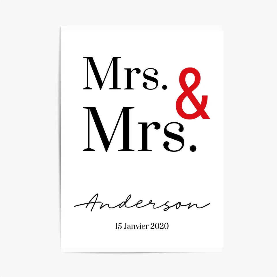 Tableau Couple Personnalisé Mrs and Mrs