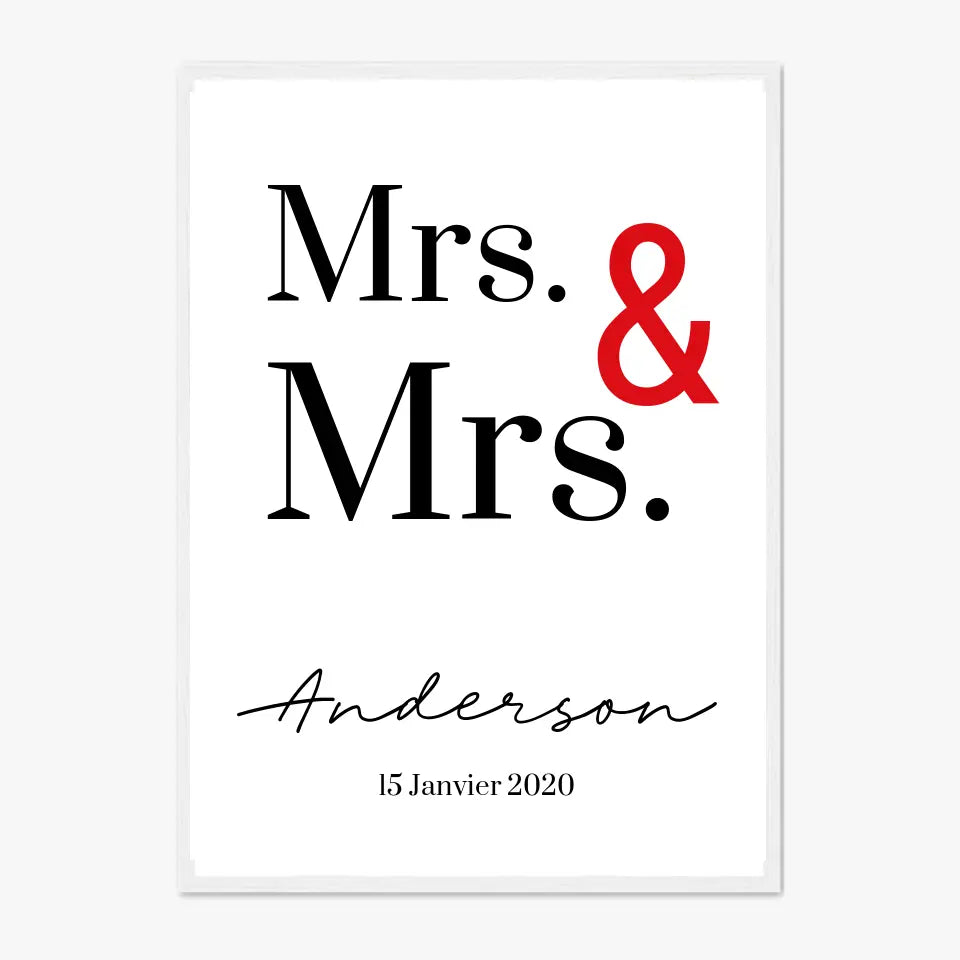 Tableau Couple Personnalisé Mrs and Mrs