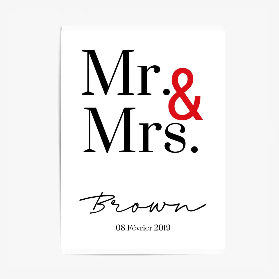 Tableau Couple Personnalisé Mr and Mrs