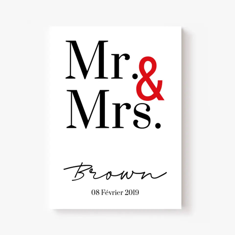 Tableau Couple Personnalisé Mr and Mrs
