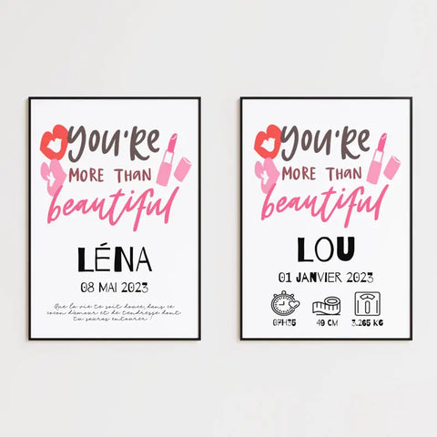 Affiche Naissance Personnalisé You Are Beautiful