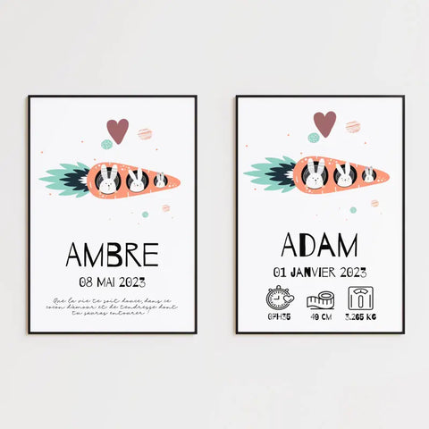 Affiche Naissance Personnalisé carotte
