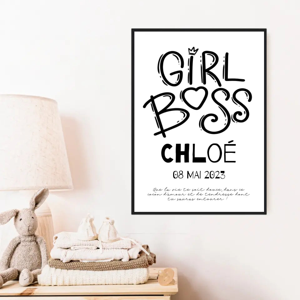 Affiche Naissance Personnalisé Girl Boss