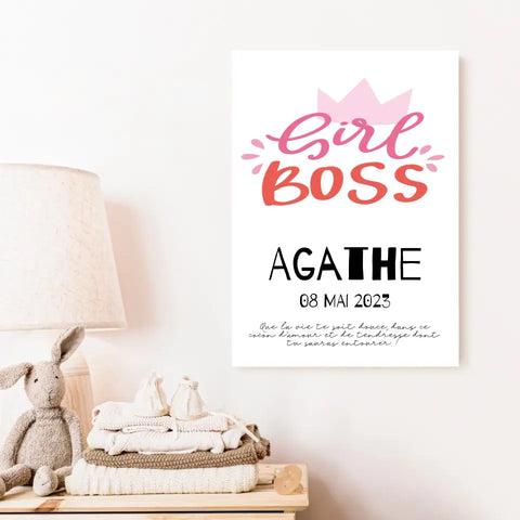 Affiche Naissance Personnalisé Girl Boss Couronne
