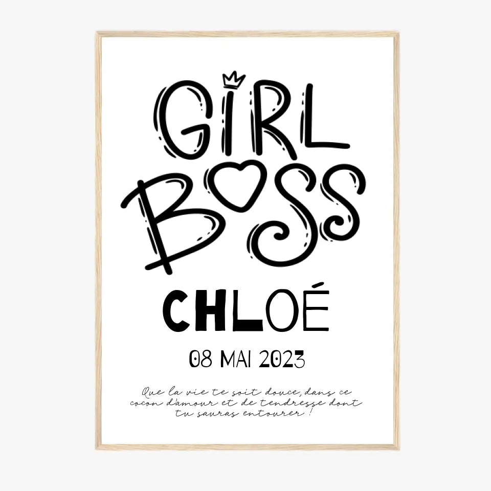 Affiche Naissance Personnalisé Girl Boss