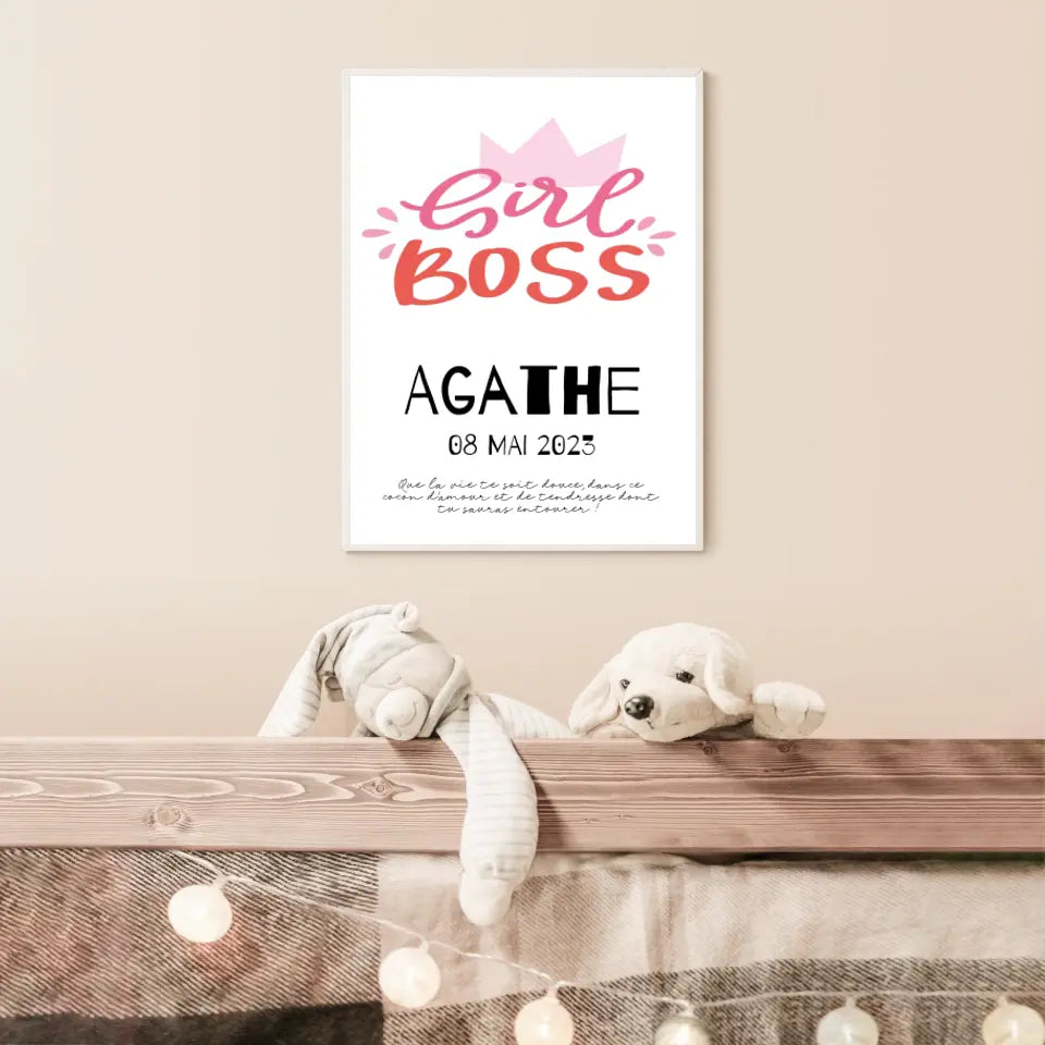 Affiche Naissance Personnalisé Girl Boss Couronne