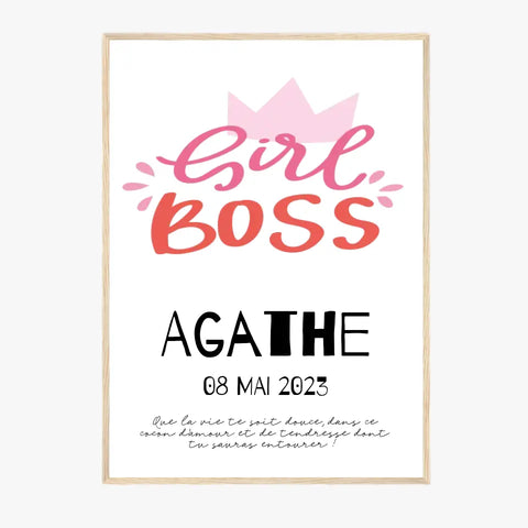 Affiche Naissance Personnalisé Girl Boss Couronne
