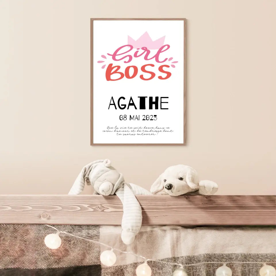 Affiche Naissance Personnalisé Girl Boss Couronne