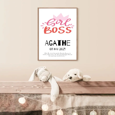 Affiche Naissance Personnalisé Girl Boss Couronne