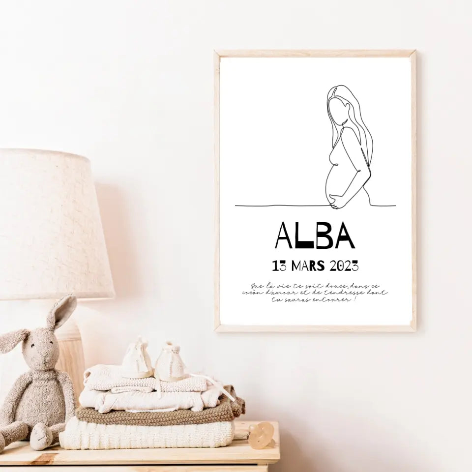 Affiche Naissance Personnalisé Line Art Femme Enceinte