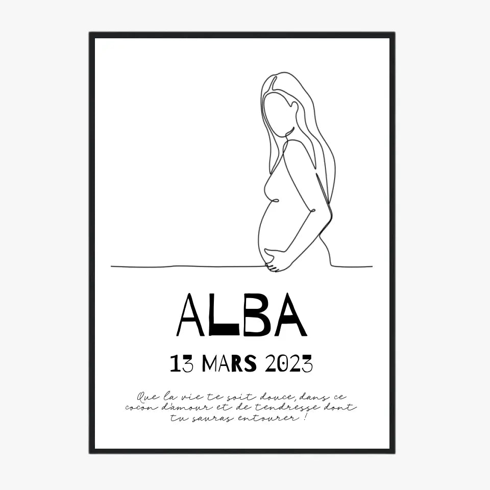 Affiche Naissance Personnalisé Line Art Femme Enceinte