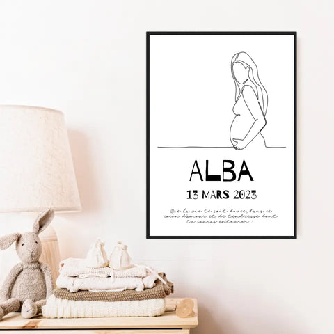 Affiche Naissance Personnalisé Line Art Femme Enceinte