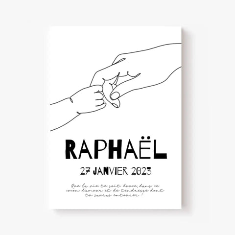 Affiche Naissance Personnalisé Line Art Mains Famille