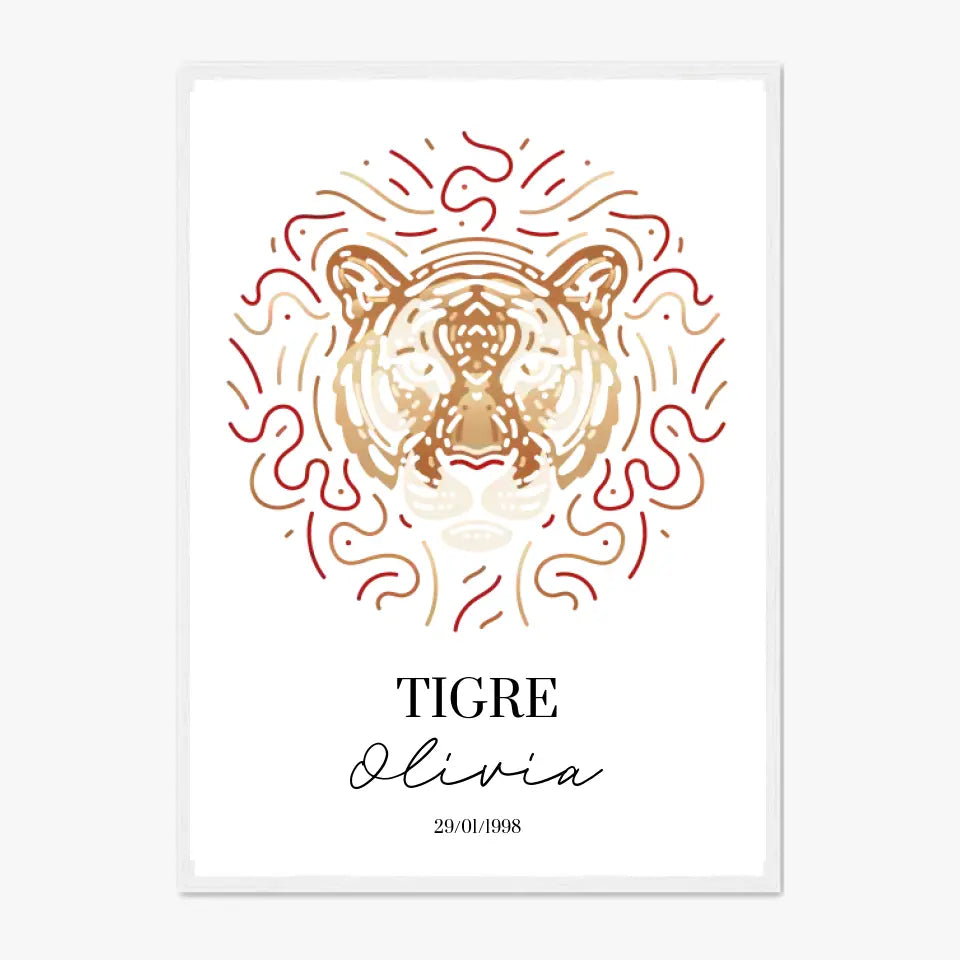 Tableau Personnalisé Signe Astrologique Chinois Tigre