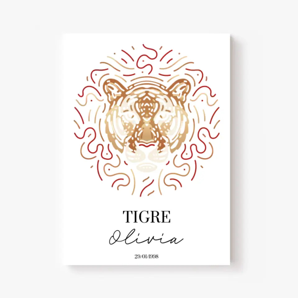 Tableau Personnalisé Signe Astrologique Chinois Tigre