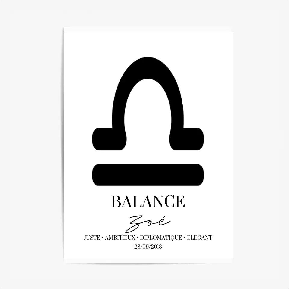 Tableau Signe Astrologique Personnalisé Balance