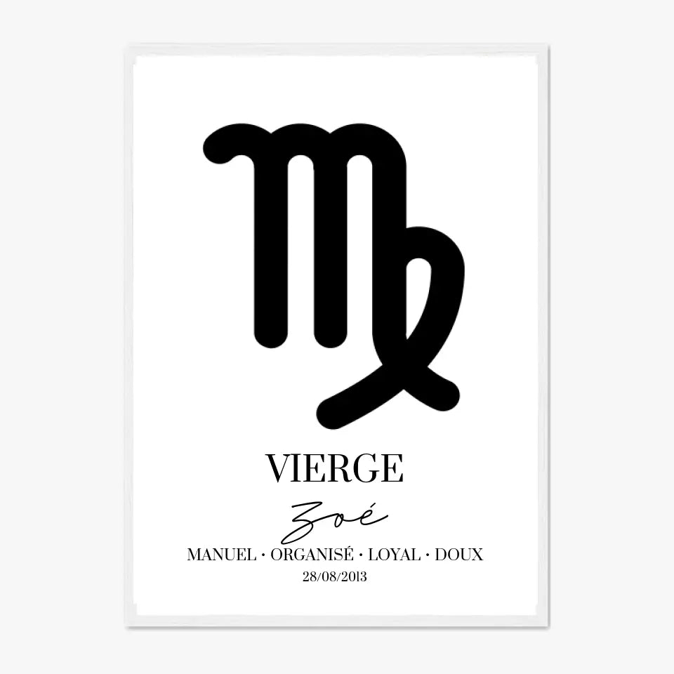 Tableau Signe Astrologique Personnalisé Vierge