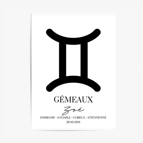 Tableau Signe Astrologique Personnalisé Gémeaux