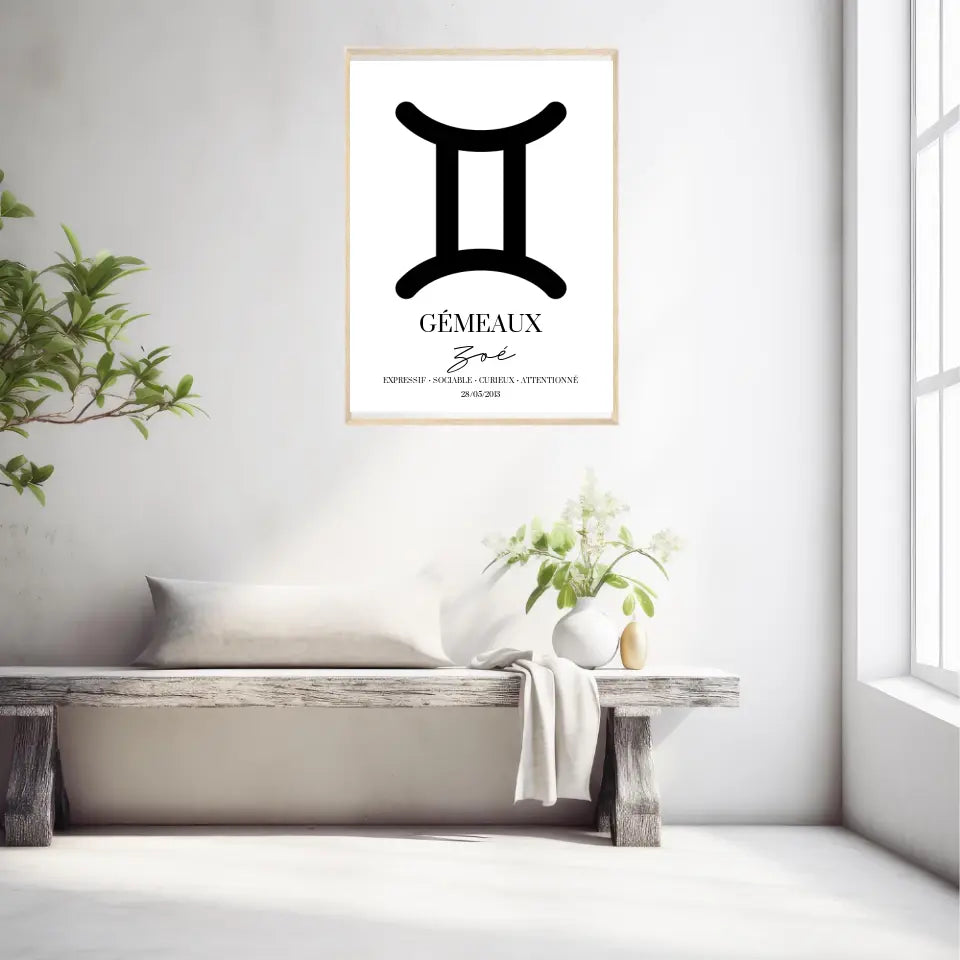 Tableau Signe Astrologique Personnalisé Gémeaux