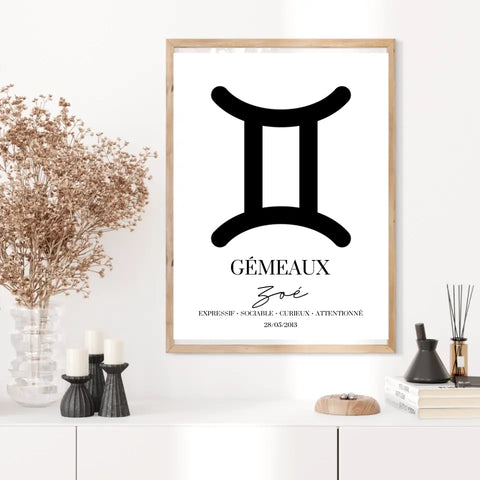 Tableau Signe Astrologique Personnalisé Gémeaux