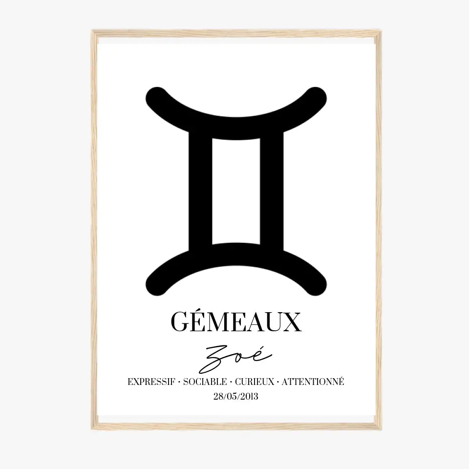 Tableau Signe Astrologique Personnalisé Gémeaux