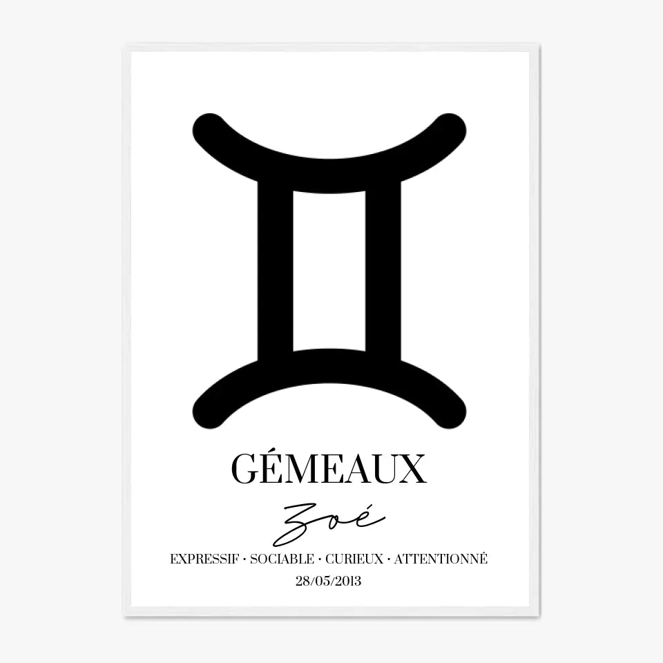 Tableau Signe Astrologique Personnalisé Gémeaux