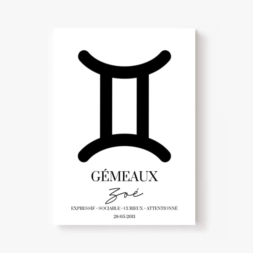 Tableau Signe Astrologique Personnalisé Gémeaux