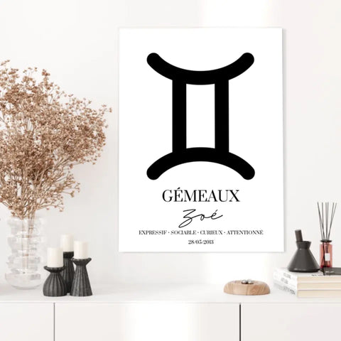 Tableau Signe Astrologique Personnalisé Gémeaux