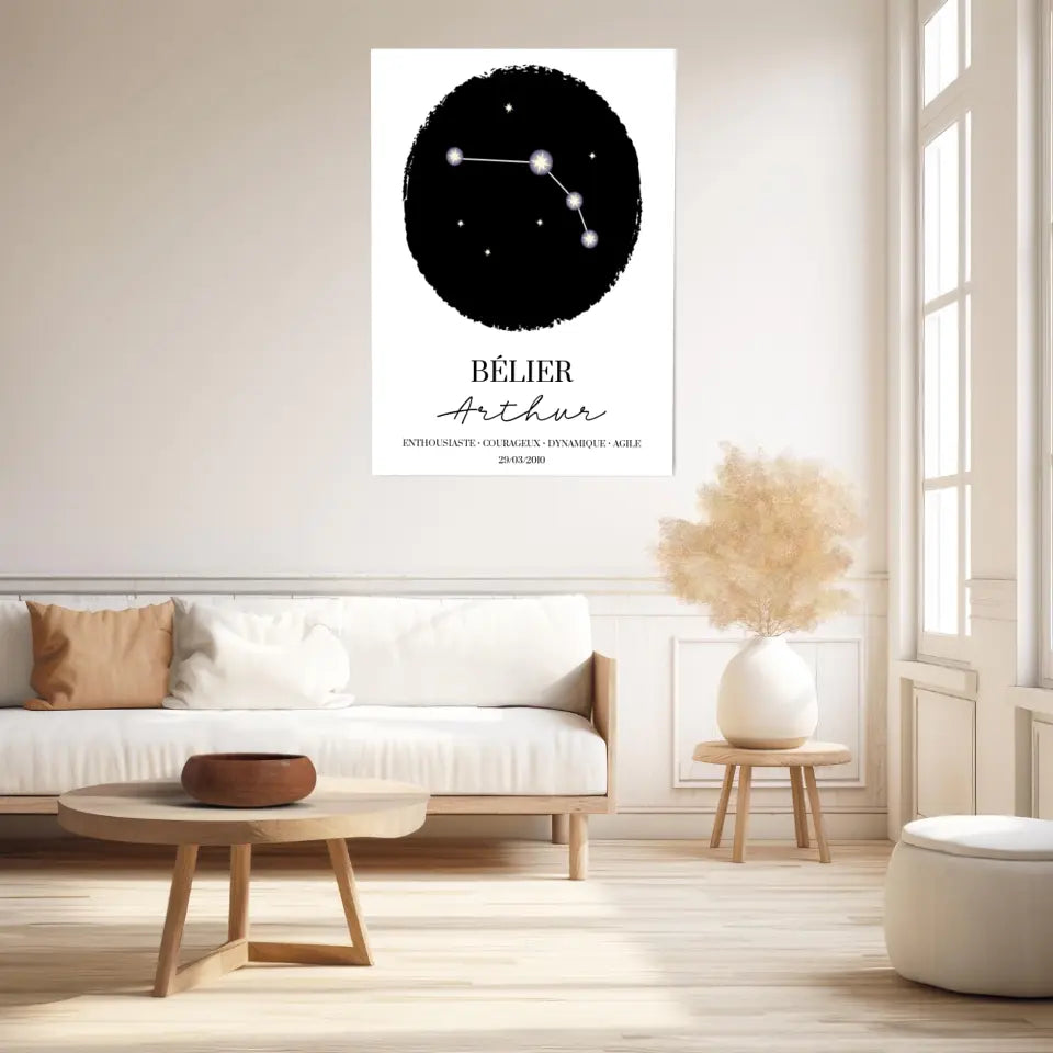 Tableau Personnalisé Signe Astrologique étoiles Belier