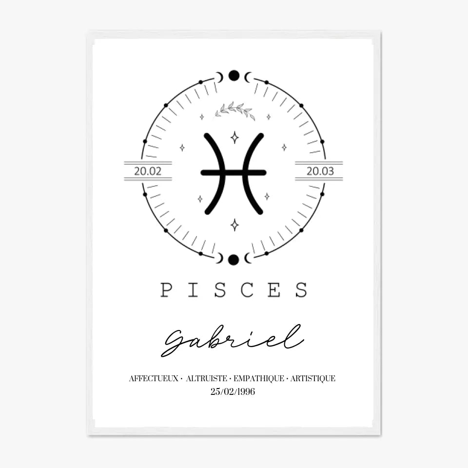 Tableau Personnalisé Signe Astrologique Boho Poisson