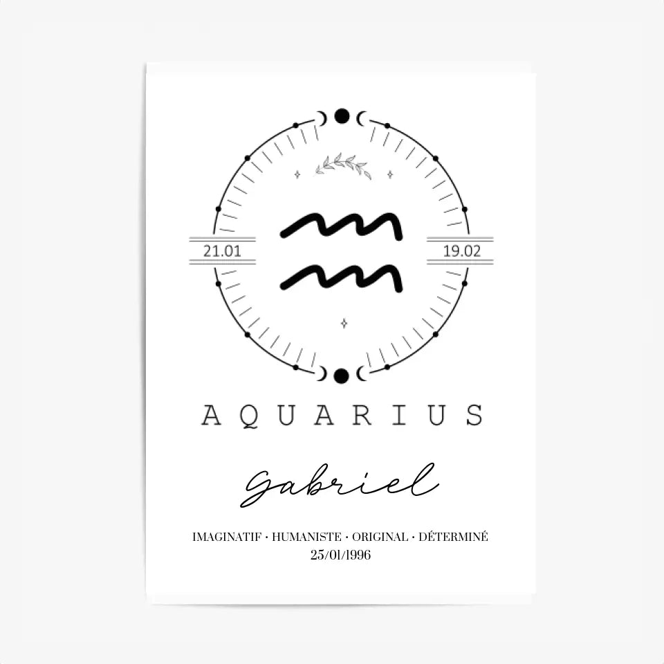 Tableau Personnalisé Signe Astrologique Boho Verseau