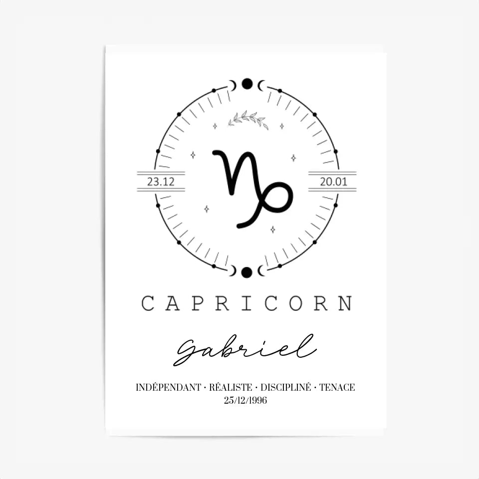 Tableau Personnalisé Signe Astrologique Boho Capricorne