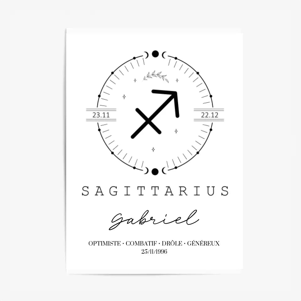 Tableau Personnalisé Signe Astrologique Boho Sagittaire