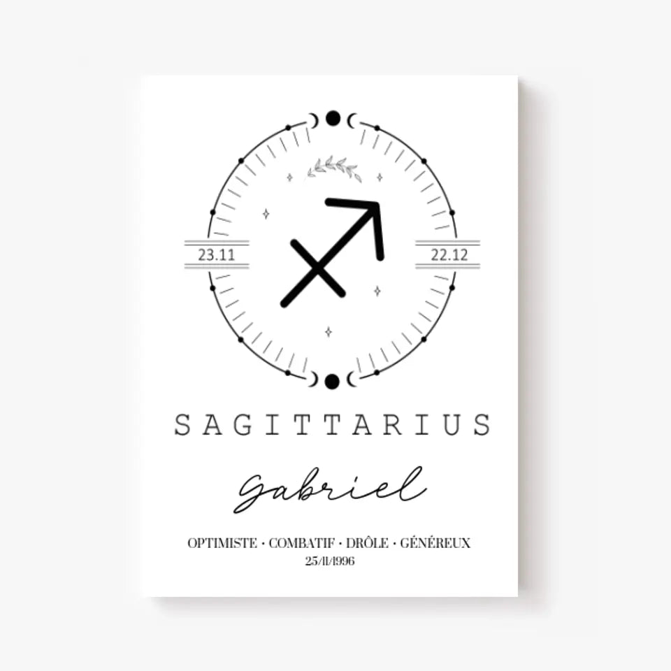 Tableau Personnalisé Signe Astrologique Boho Sagittaire