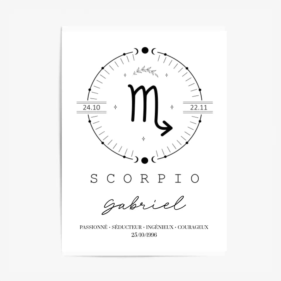Tableau Personnalisé Signe Astrologique Boho Scorpion