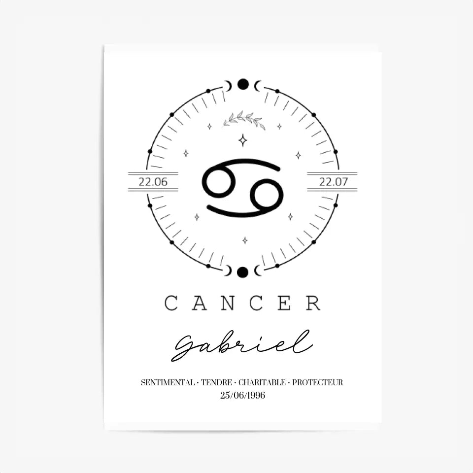 Tableau Personnalisé Signe Astrologique Boho Cancer