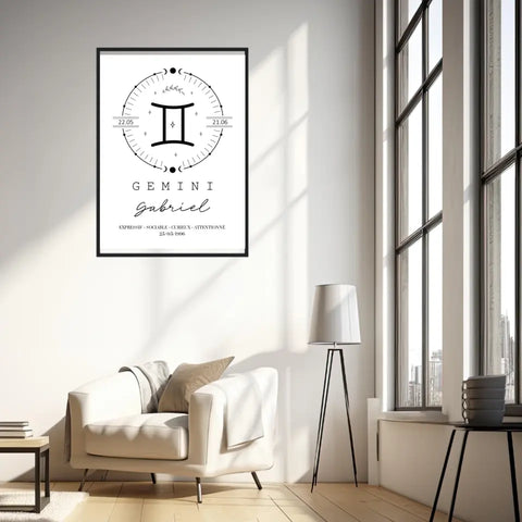 Tableau Personnalisé Signe Astrologique Boho Gémeaux