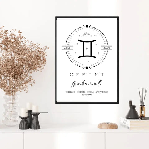 Tableau Personnalisé Signe Astrologique Boho Gémeaux