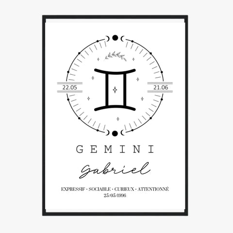 Tableau Personnalisé Signe Astrologique Boho Gémeaux