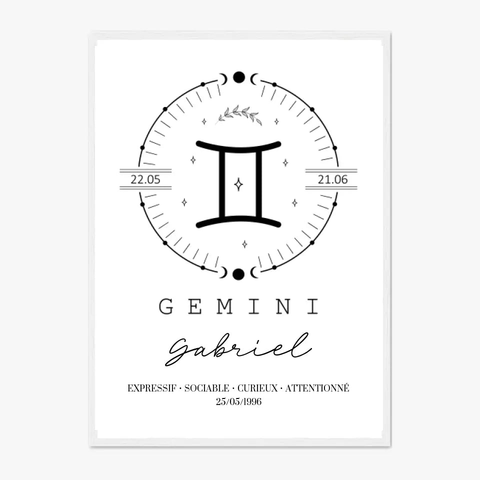 Tableau Personnalisé Signe Astrologique Boho Gémeaux