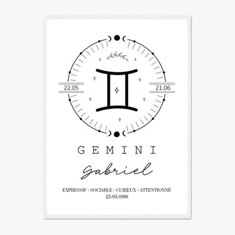 Tableau Personnalisé Signe Astrologique Boho Gémeaux
