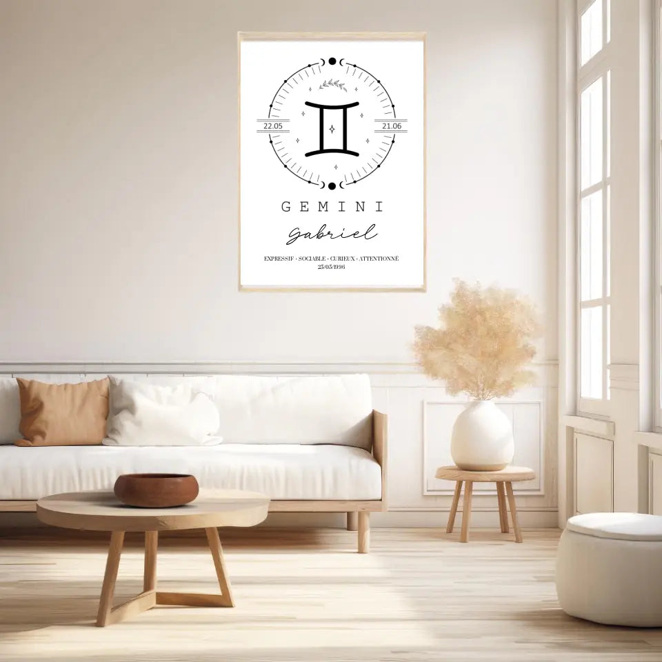 Tableau Personnalisé Signe Astrologique Boho Gémeaux