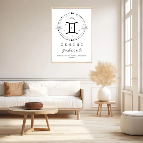 Tableau Personnalisé Signe Astrologique Boho Gémeaux