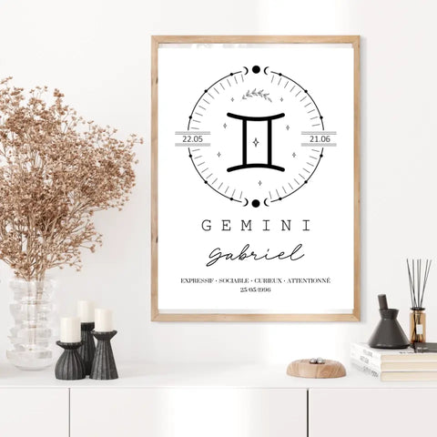 Tableau Personnalisé Signe Astrologique Boho Gémeaux