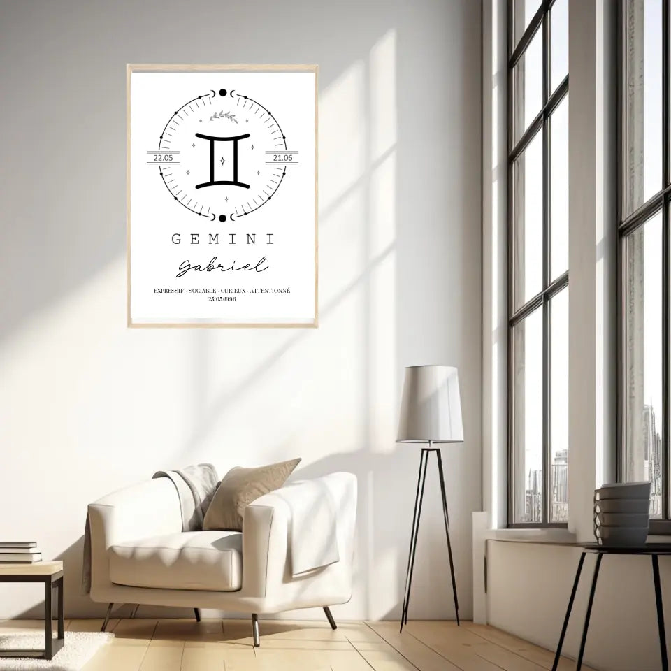 Tableau Personnalisé Signe Astrologique Boho Gémeaux
