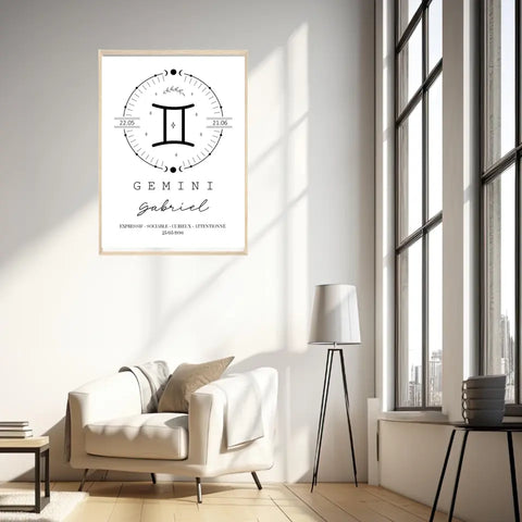 Tableau Personnalisé Signe Astrologique Boho Gémeaux