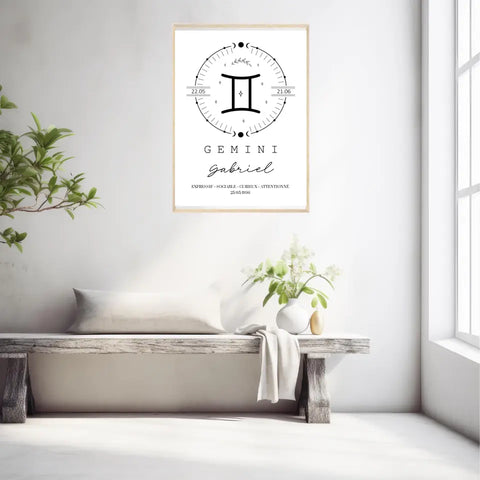 Tableau Personnalisé Signe Astrologique Boho Gémeaux