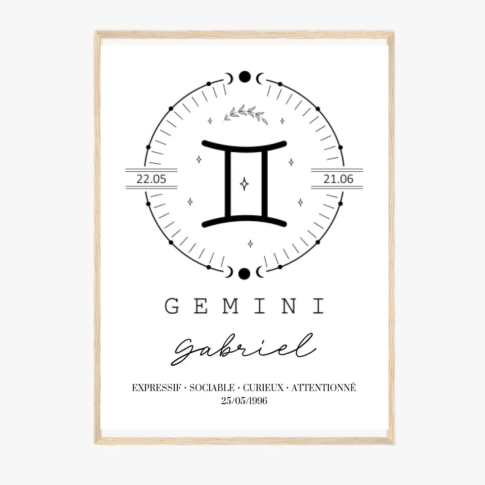 Tableau Personnalisé Signe Astrologique Boho Gémeaux