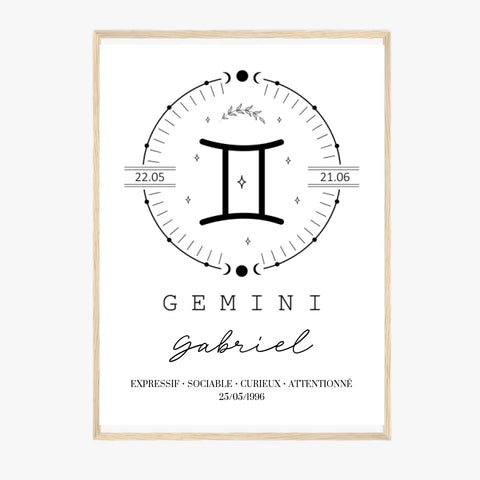 Tableau Personnalisé Signe Astrologique Boho Gémeaux
